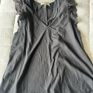 Elegant Gray Lace Trim Women's Top from Anthropologie